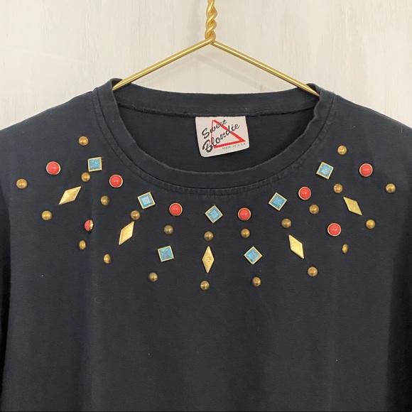 Studded Retro Gold Crewneck T-shirt - Picture 3 of 6